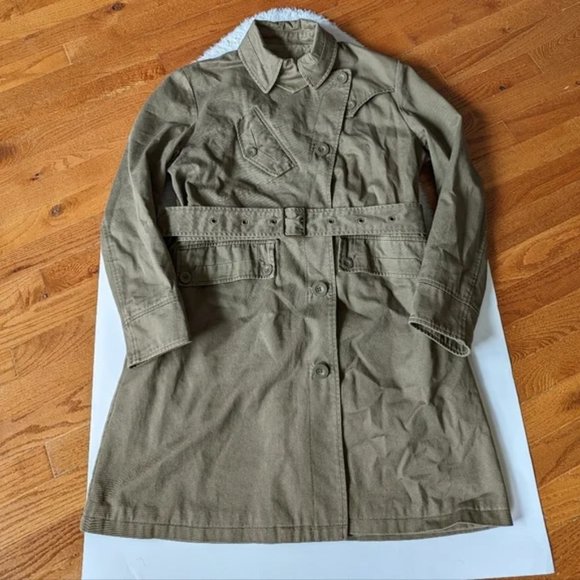 SEE BY CHLOE Military Cargo Safari Belted Trench Jacket - Green - Size 4 Small - Picture 1 of 12